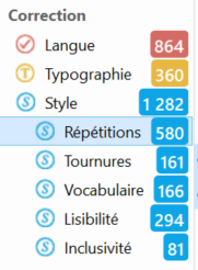 Image montrant le menu déroulant du volet « Style » d’Antidote