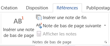 Image montrant où trouver l’icône « Insérer une note de bas de page » dans le menu de Microsoft Word